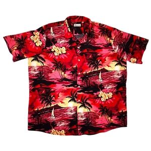 Design in Italy Luxury Mens Hawaiian Shirt Button Up Ocean Palm Sunset Print 3XL